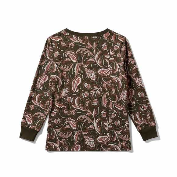 Belle by Kim Gravel Paisley Long Sleeve Top - Olive and Red - Picture 2 of 3